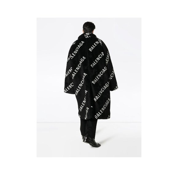 Balenciaga Logo-Print Fur Coat - Picture 2 of 13